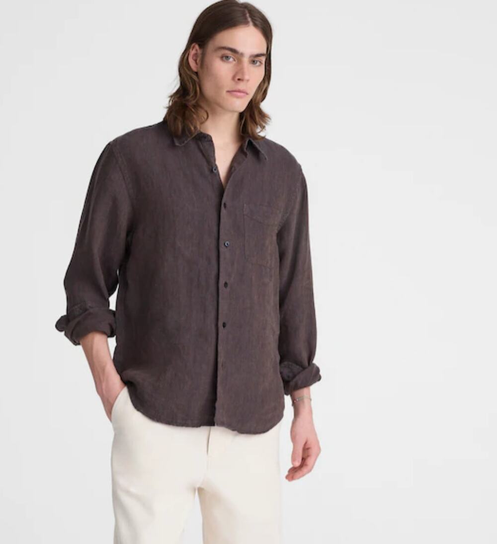 Madewell Mens Linen Button-Up Shirt XL NWT Chocolate Brown Coastal Resort